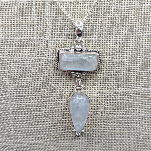 This is a close up of the Sterling Silver and Moonstone pendants