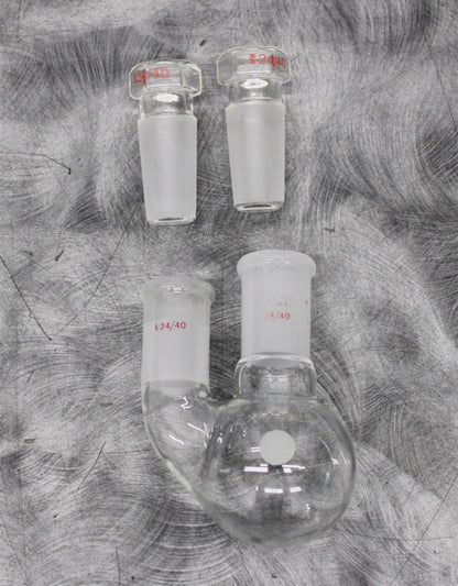 StonyLab 2-Neck 100mL Round Bottom Flask 24/40 Joint and 2 Glass Stoppers 24/40
