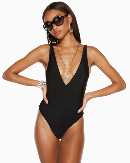 Soren V-Neck One Piece Swimsuit | BLACK
