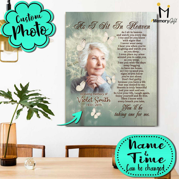 Sympathy Gifts For Loss Of Mother, As I Sit in Heaven Memorial Canvas, Loss of Mother Gift Ideas