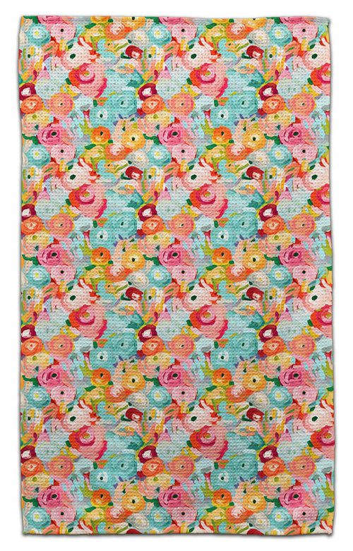 Teal Fall Flowers Waffle Weave Towel - CJ Bella Co.
