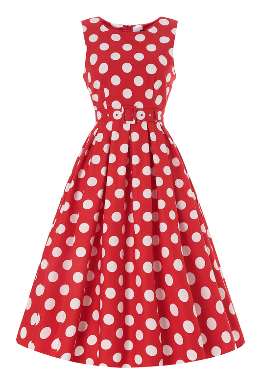 Helen Cotton Midi Dress In Red Spot Print