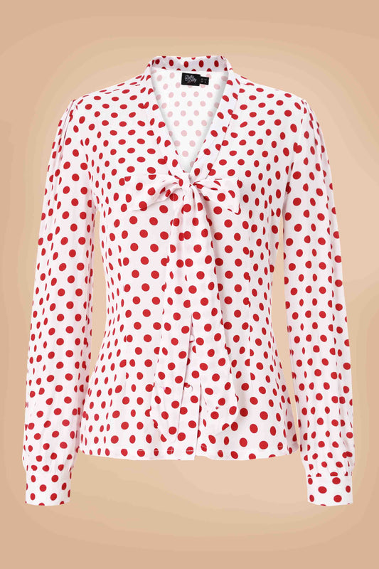 Margaret Red Polka Dot Long Sleeved Blouse