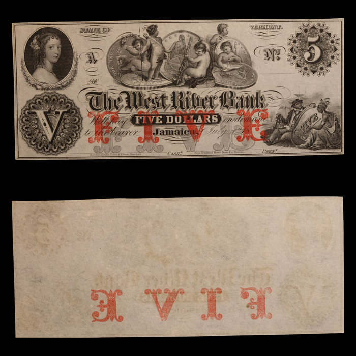 The West River Bank Jamaica, Five Dollars - 1860 - Jamaica, Vermont, USA