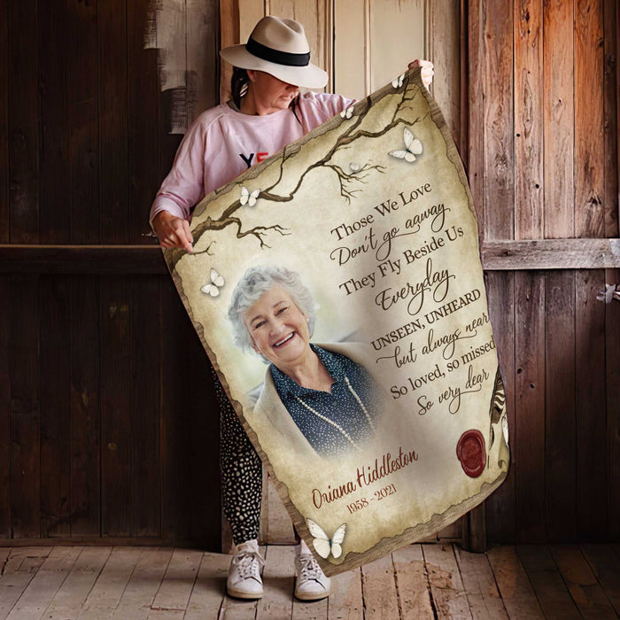 Those We Love Don't Go Away, Personalized Sympathy Blanket, Memorial Gift Loss Of Mother, Custom Photo Throw Blanket, Bereavement Blankets
