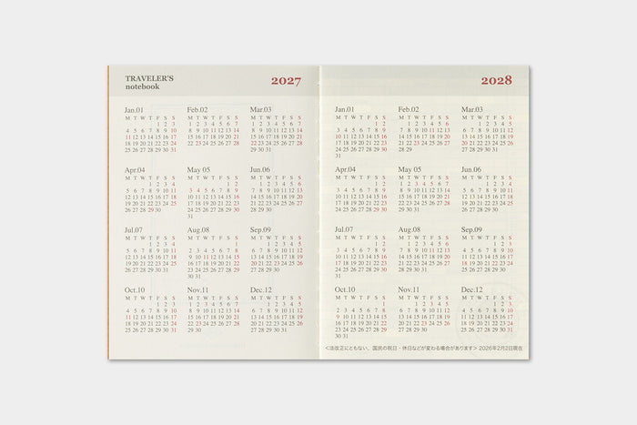 TRAVELER'S Company 2027 Monthly Refill (Passport Size)