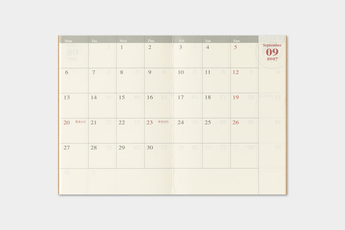 TRAVELER'S Company 2027 Monthly Refill (Passport Size)