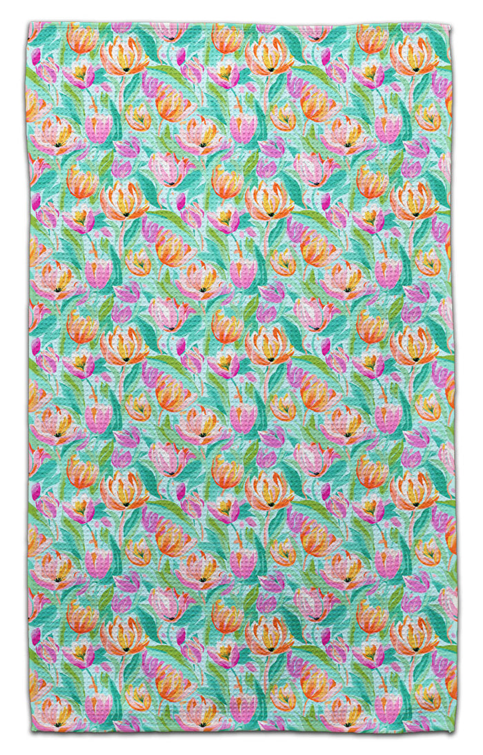 Tulips Waffle Weave Towel - CJ Bella Co.