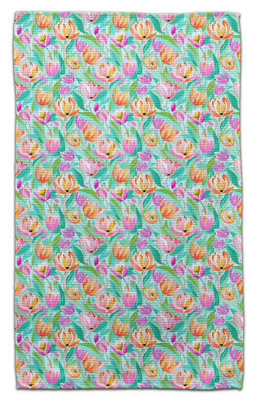 Tulips Waffle Weave Towel - CJ Bella Co.