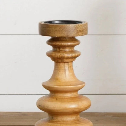 Turned Wood Pillar Candle Holder