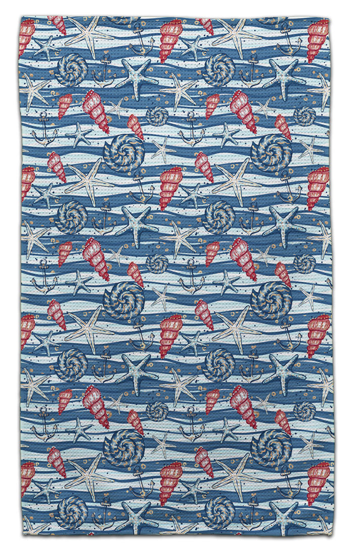 Underwater Shells Light 2 Tone Waves Waffle Weave Towel - CJ Bella Co.