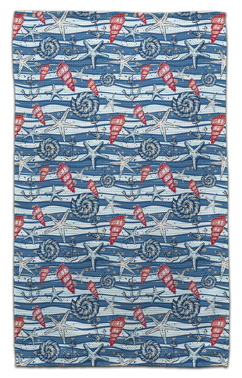 Underwater Shells Light 2 Tone Waves Waffle Weave Towel - CJ Bella Co.