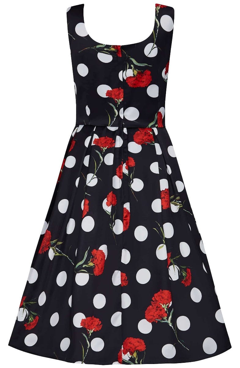 Amanda Floral Polka Dot Swing Dress in Black-Red