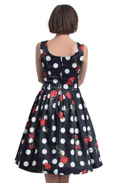 Amanda Floral Polka Dot Swing Dress in Black-Red