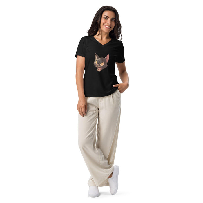 Vintage Boo-tique - Hissing Black Cat- V-neck T-shirt - Whippie's