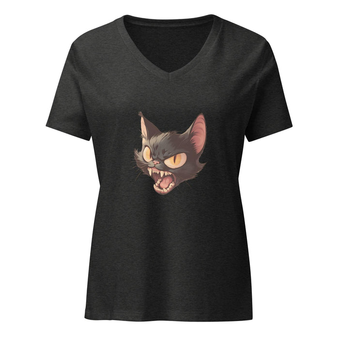 Vintage Boo-tique - Hissing Black Cat- V-neck T-shirt - Whippie's