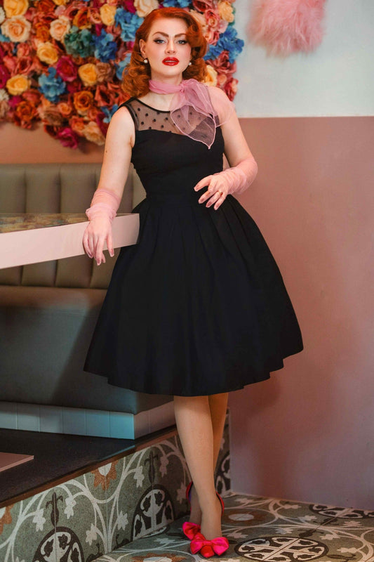 Elizabeth Vintage Style Mesh Party Dress in Black