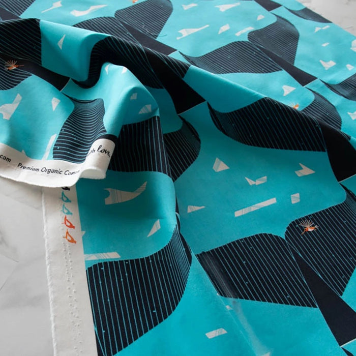 Whale of A Tail Organic Poplin by Birch Fabrics