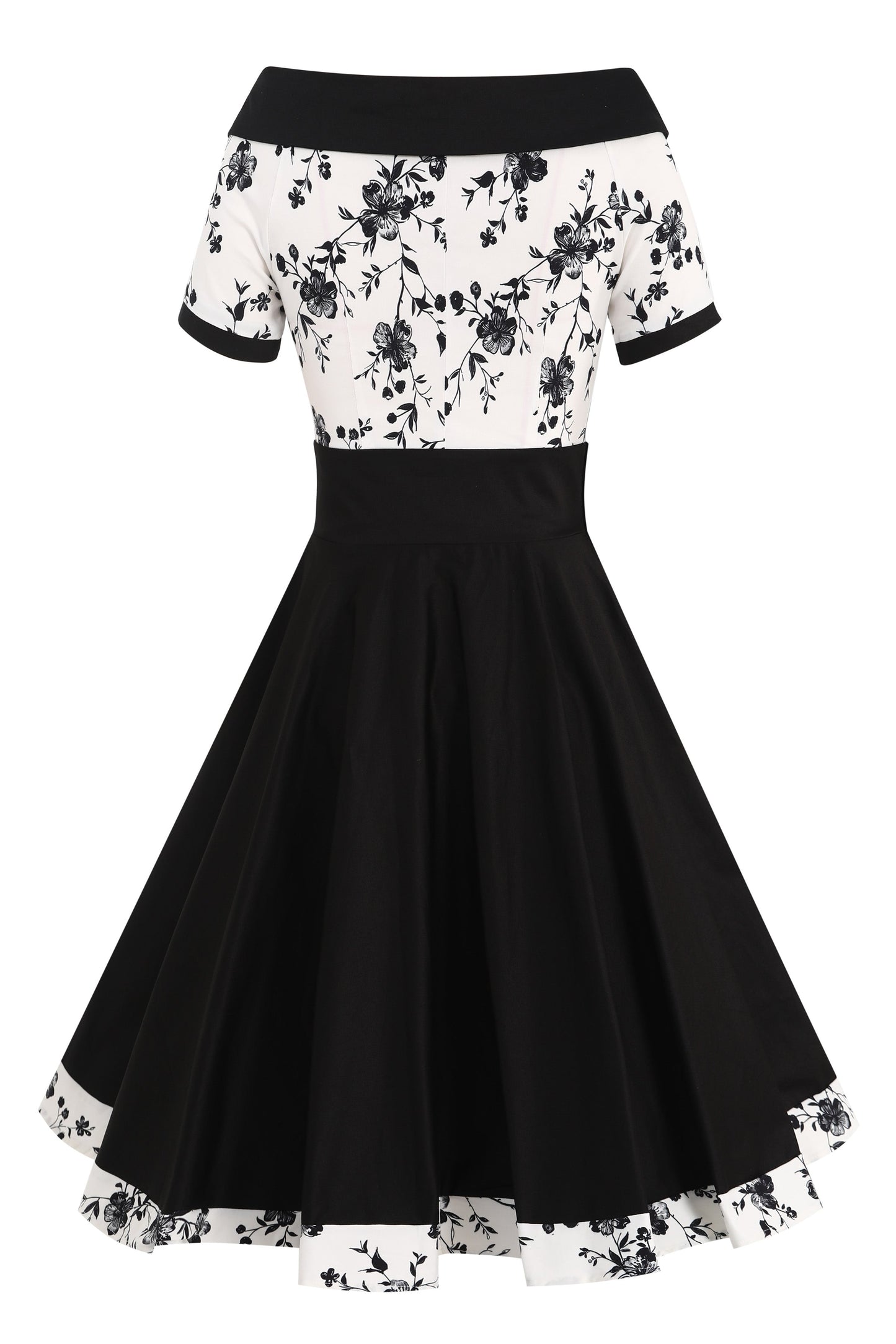 Darlene White & Black Floral Roll Collar Dress