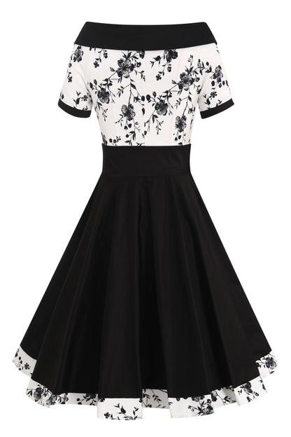 Darlene White & Black Floral Roll Collar Dress