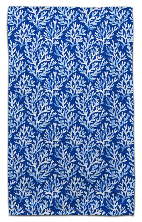 White and Blue Coral Waffle Weave Towel - CJ Bella Co.