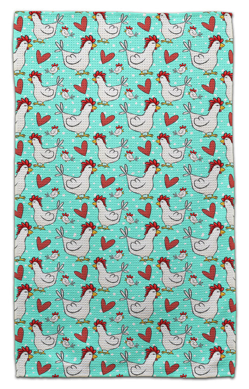 White Chickens & Hearts Waffle Weave Towel - CJ Bella Co.