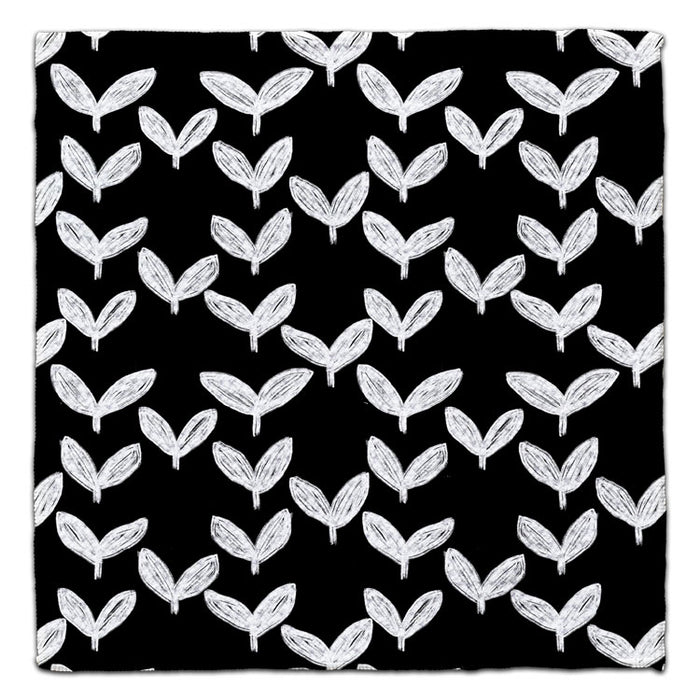 White Leaves on Black Waffle Weave Washcloth