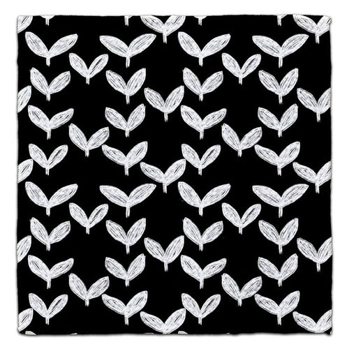 White Leaves on Black Waffle Weave Washcloth