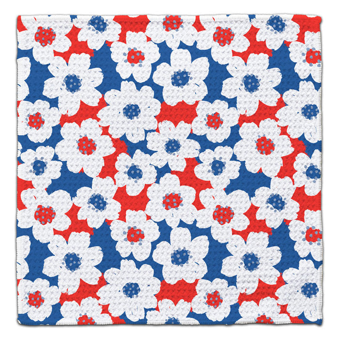White Magnolias w/Red & Blue Waffle Weave Washcloth - CJ Bella Co.