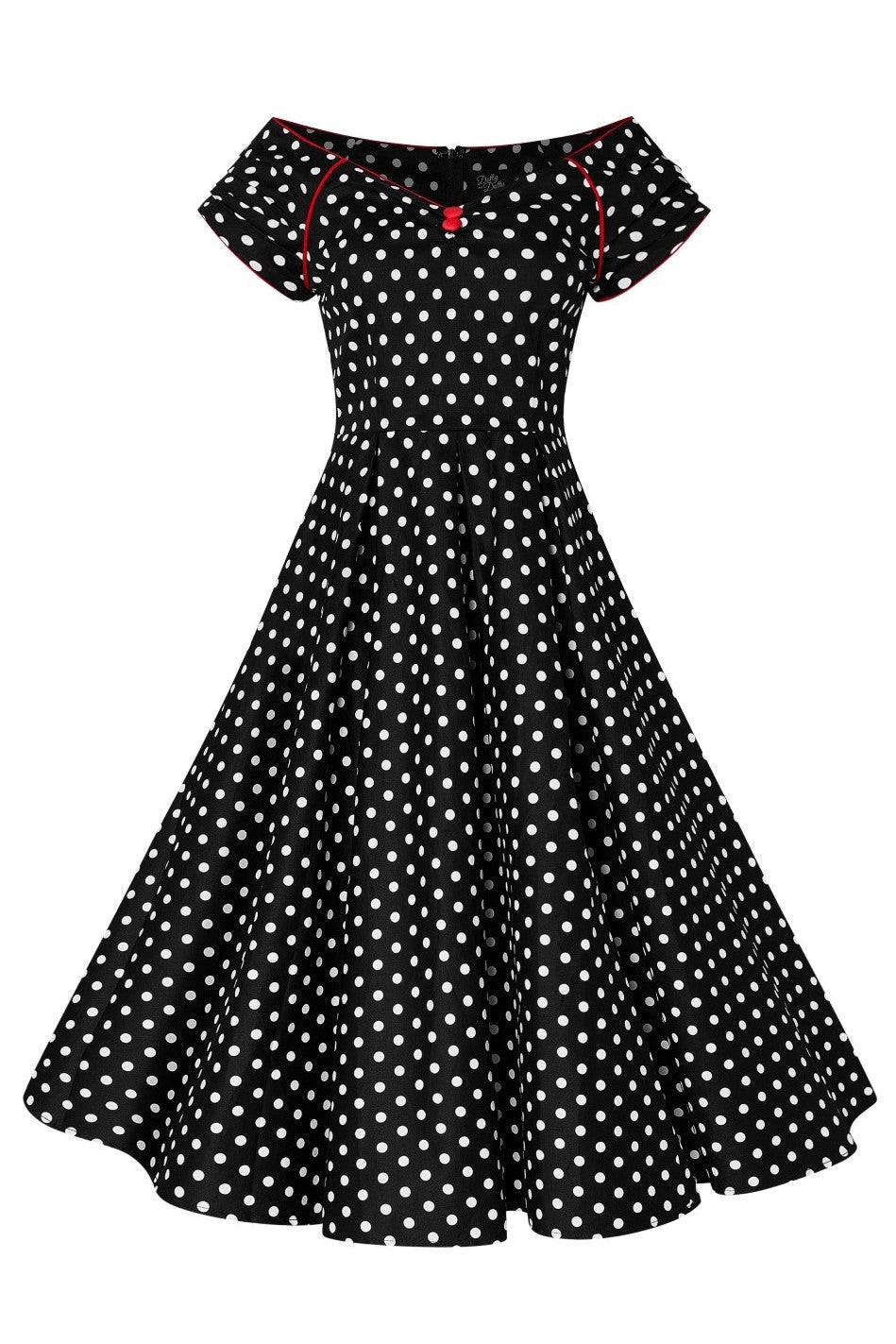 Lily Off Shoulder Black & White Polka Swing Dress