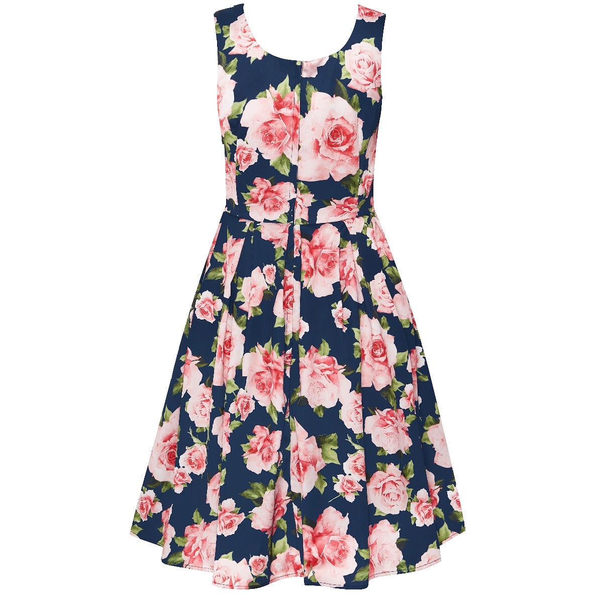 Amanda Blue & Pink Roses Swing Dress