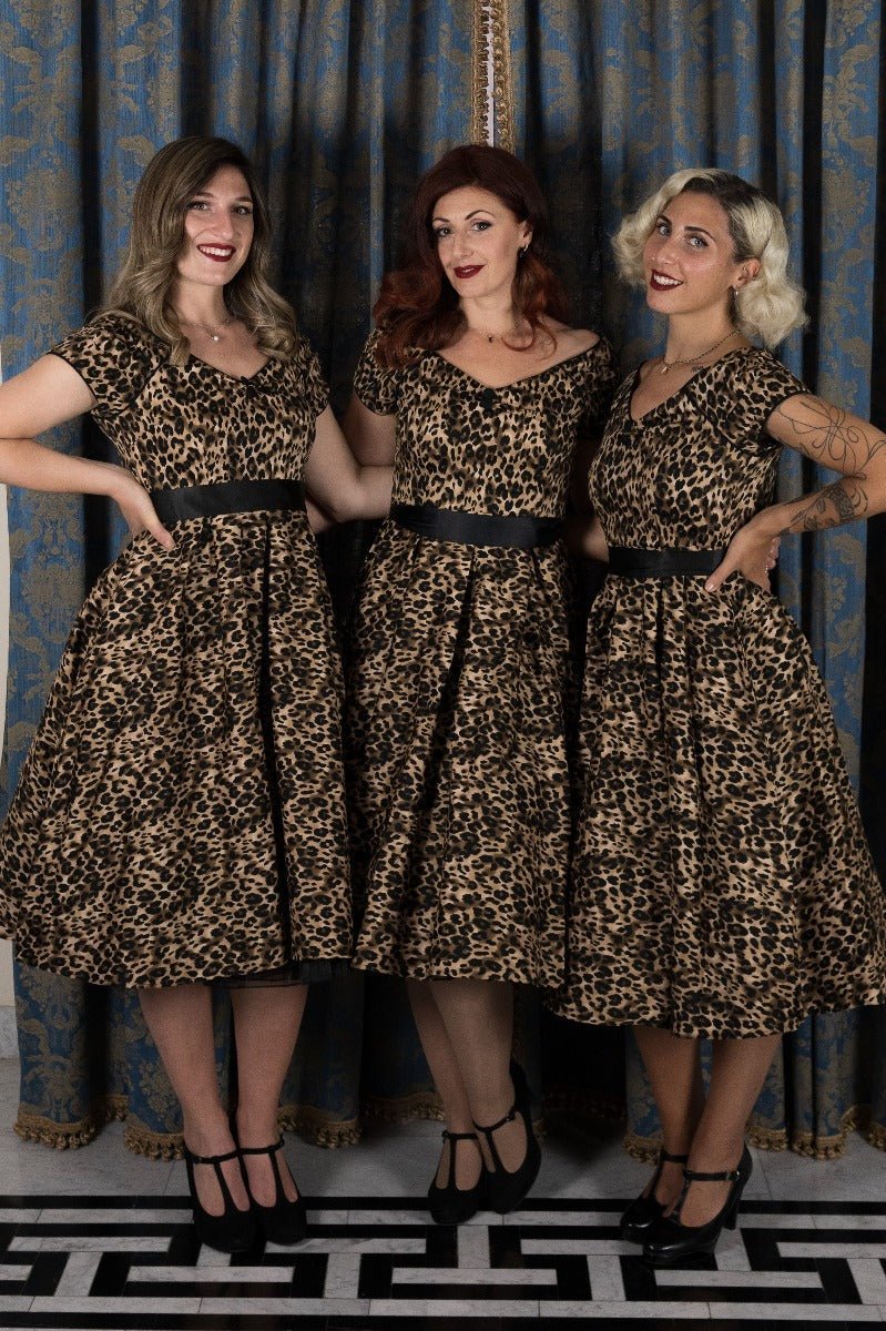 Lily 50s Rockabilly Dress in Brown Leopard Animal Print