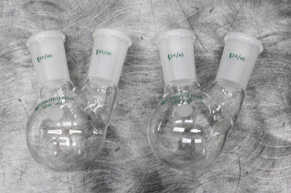 x2 Chemglass CG1518-01 2-Neck Round Bottom 100mL Flasks 24/40 Joint