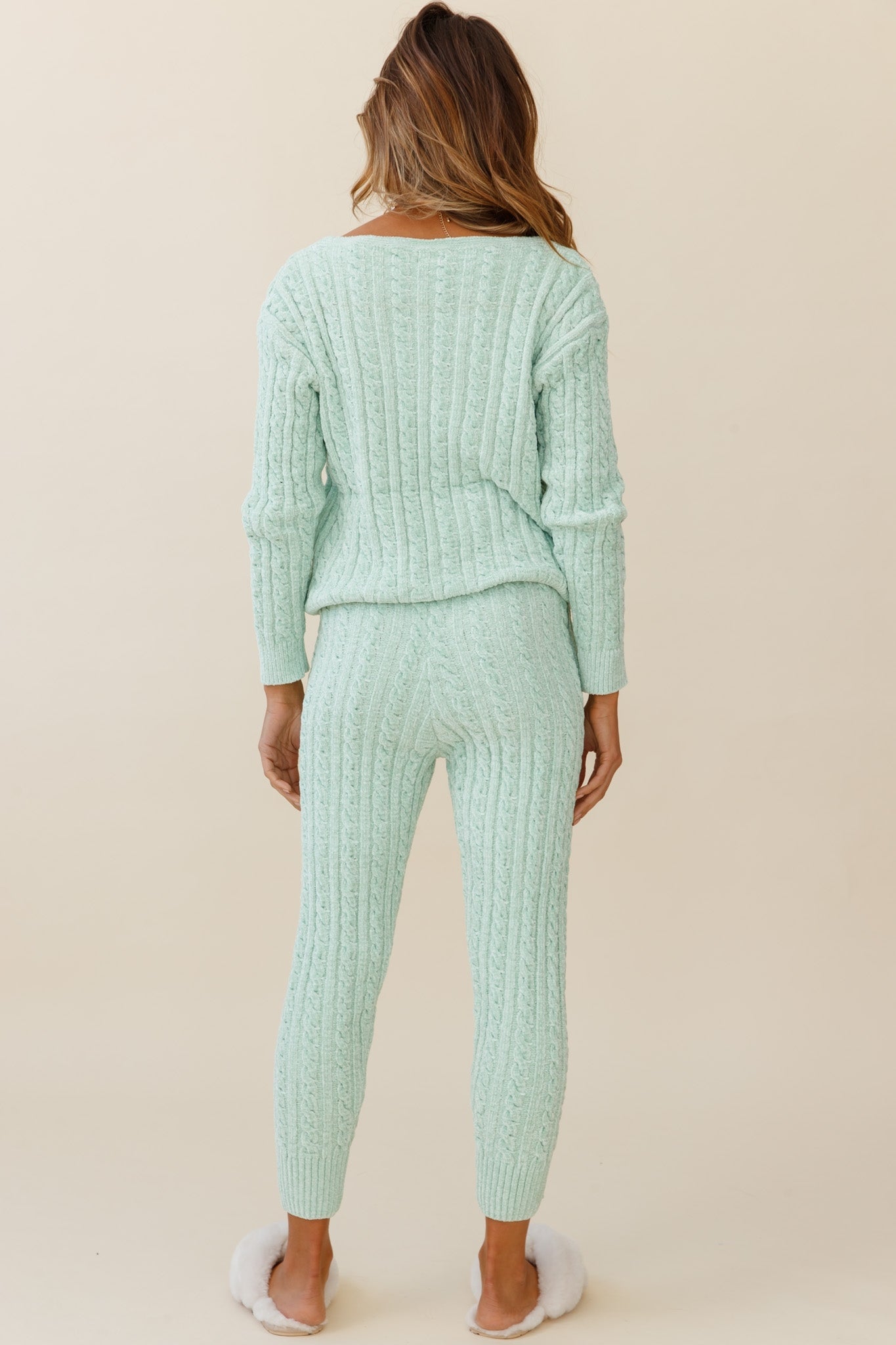 Kansas Cable Knit Fitted Pants Green